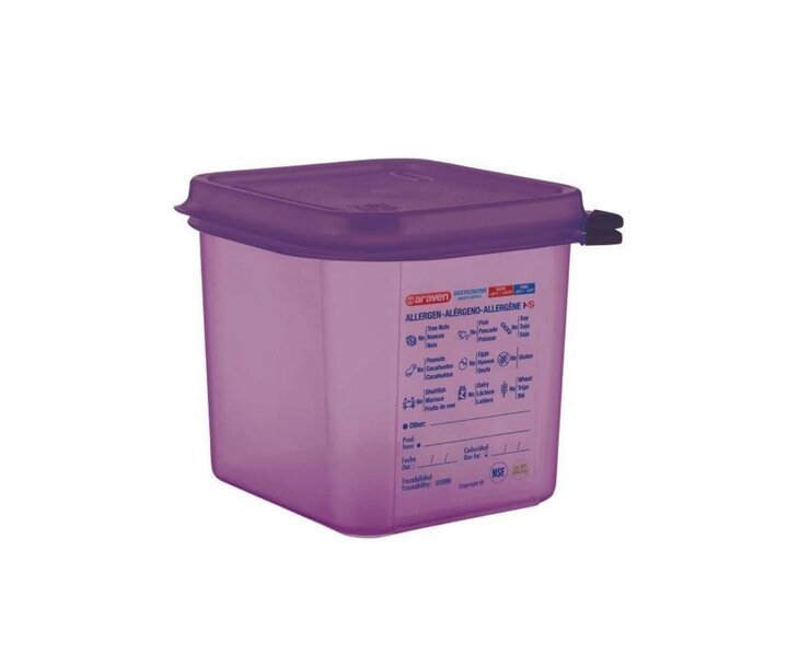 ARAVEN  Food container with lid GN 1/6  purple allergen polypropylene