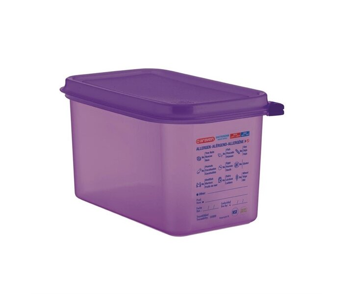 ARAVEN  Bac hermétique avec couvercle GN 1/4  violet anti-allergénique polypropylène