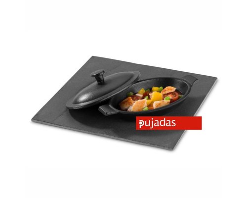 PUJADAS Small oval mini cook pot with lid black cast iron