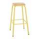M & T  High stool with wooden seat pad yellow metal