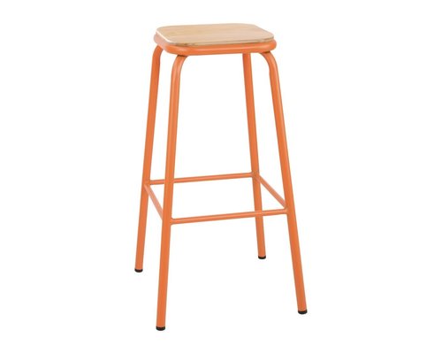 M & T  High stool with wooden seat pad orange metal