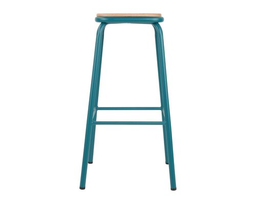 M & T  High stool with wooden seat pad ocean blue metal