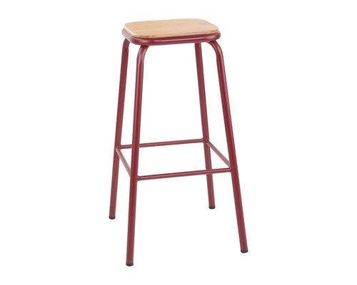 M & T  Tabourets hauts métal rouge avec assise en bois