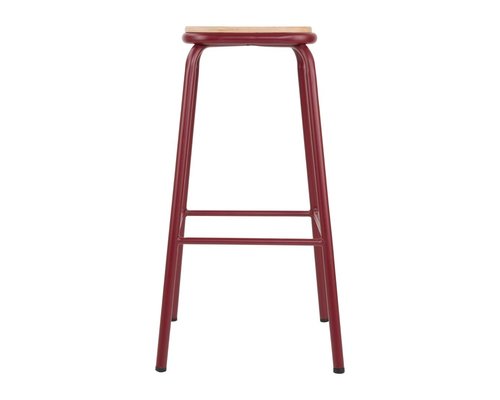 M & T  High stool with wooden seat pad red metal