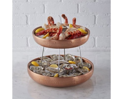 M & T  Plateaux de fruits de mer 2 pcs en cuivre martelé double parroi ensemble de 4 pcs