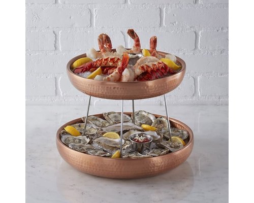 M & T  Seafood presentation with 2 double walled copper seafood trays set 4 pieces
