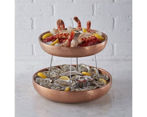 M&T Seafood presentation with 2 double walled copper seafood trays set 4 pieces