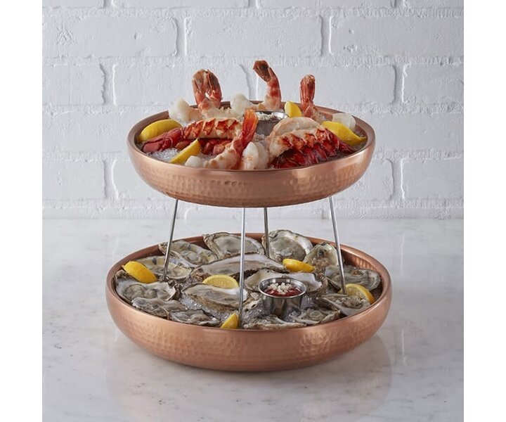 M&T Plateaux de fruits de mer 2 pcs en cuivre martelé double parroi ensemble de 3 pcs