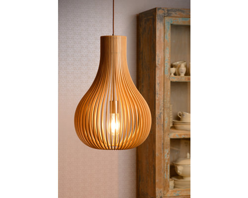 M & T  Hanglamp - Ø 38 cm - inclusief LED bulb 1x E27 - Licht hout