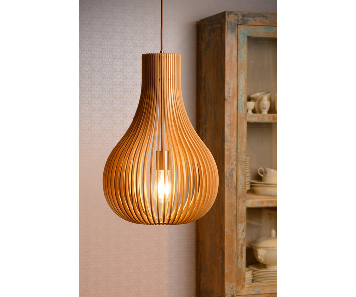 M&T Hanglamp - Ø 38 cm - inclusief LED bulb 1x E27 - Licht hout