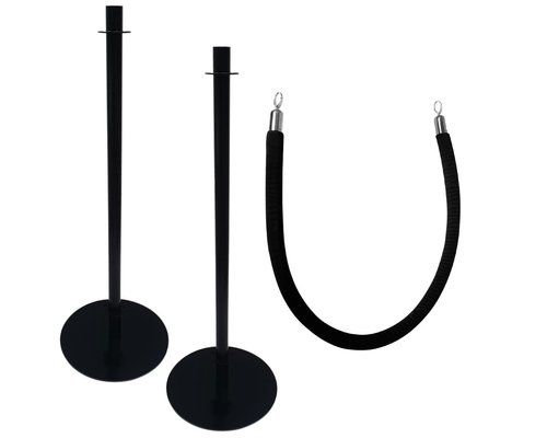 M&T Set of 2 barrier posts with rope 2,5 m black