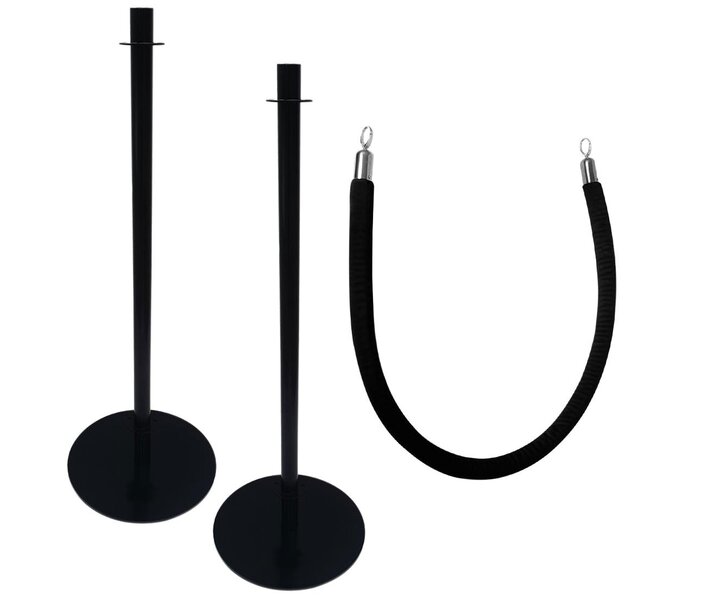 M&T Set of 2 barrier posts with rope 2,5 m black