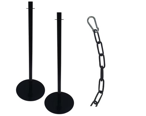 M & T  Set van 2 afzetpalen met één metalen ketting  1,5 m zwart