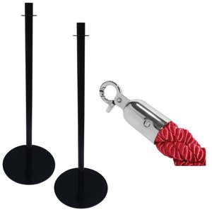 M & T  Ensemble de 2  poteaux d'accueils noire tête plate livré  avec  corde rouge de 1,5 m noir
