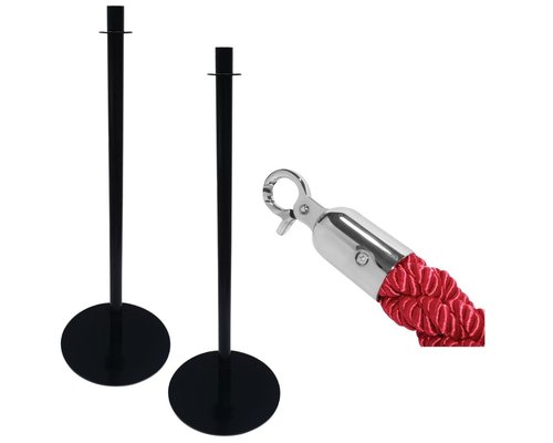 M & T  Set of 2 black barrier posts with one red rope 1,5 m