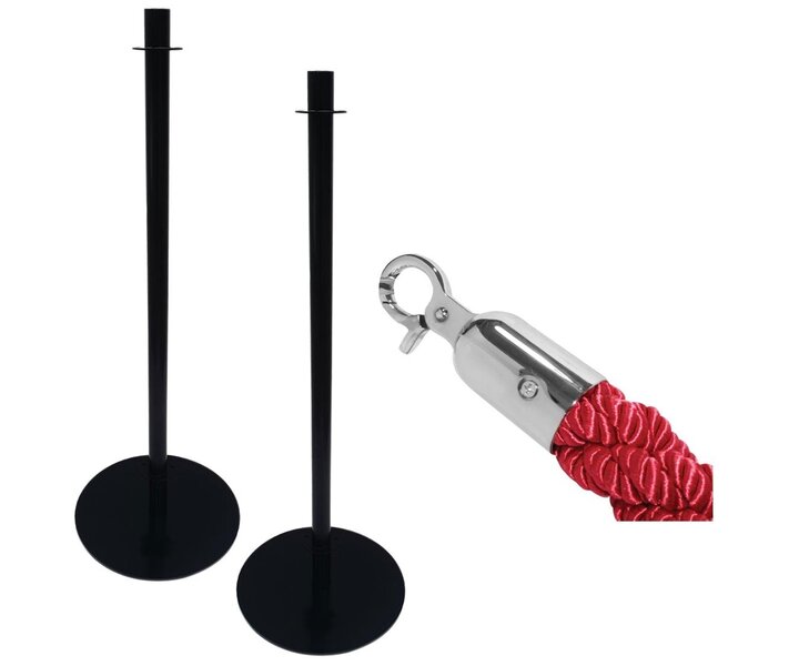 M&T Ensemble de 2  poteaux d'accueils noire tête plate livré  avec  corde rouge de 1,5 m noir