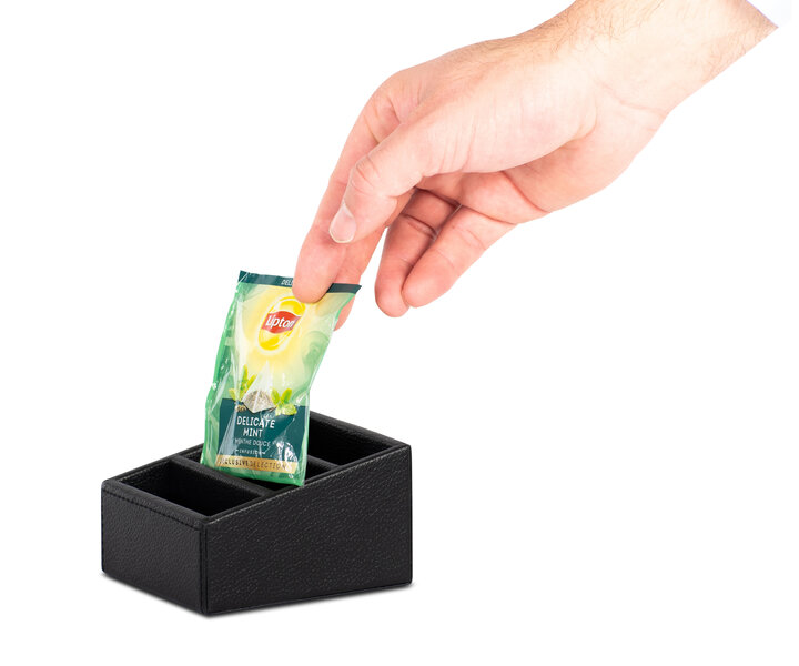 M&T Support à sachets thé & sucre en simili cuir noir de luxe