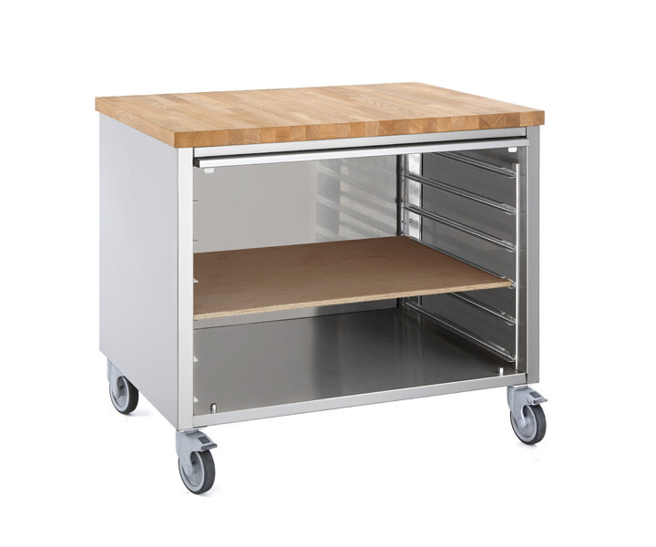 M&T Chariot de boulangerie  avec  plan de travail en bois " Parisienne " 80 x 60 x h 90 cm