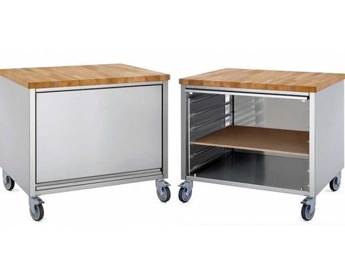 M & T  Bakkers trolley - Mobiele werktafel met houten blad  80 x 60 x h 90 cm