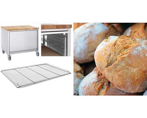 M & T  Mobile bread making work station with wooden top 80 x 60 x h 90 cm