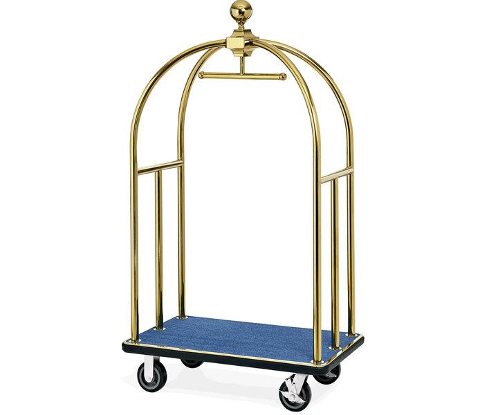 M&T Bird cage luggage trolley gold color with blue carpet