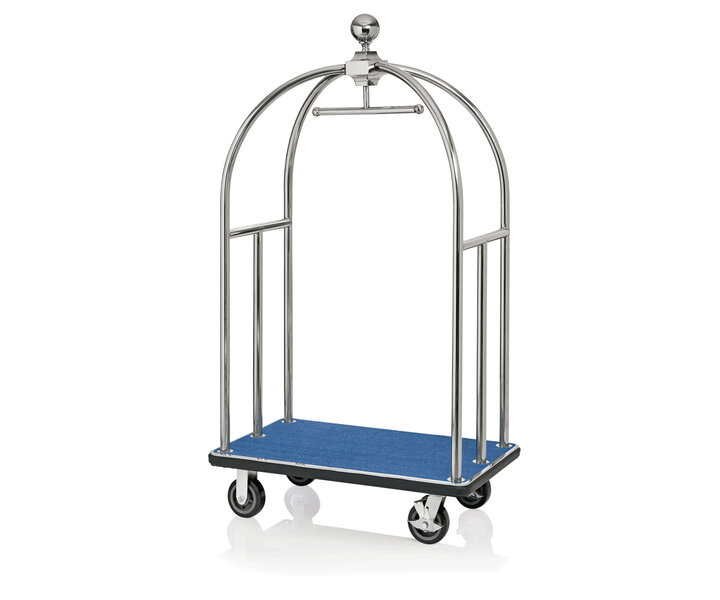 M&T Bagage wagen " Bird cage " roestvrijstaal met blauw tapijt