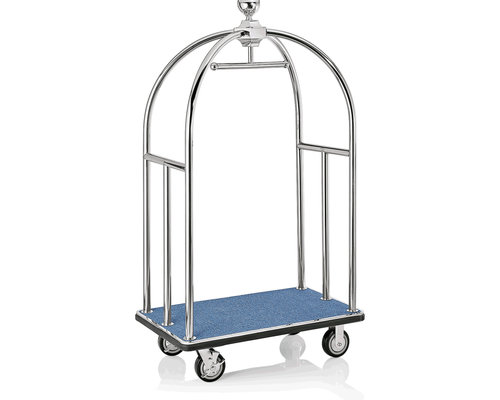 M & T  Bird cage luggage trolley stainless steel with blue carpet