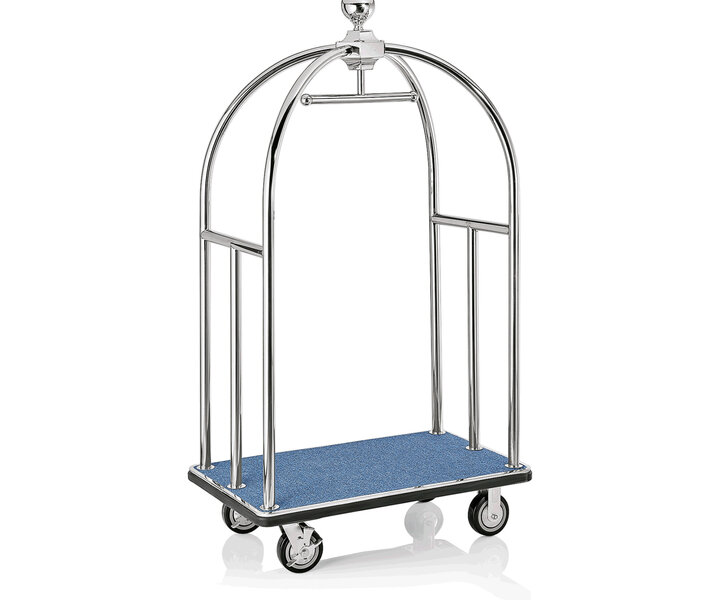 M&T Chariot à bagages " Bird cage "  acier inoxydable tapis bleu