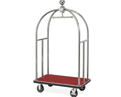 M & T  Bagage wagen " Bird cage " roestvrijstaal met  rood tapijt