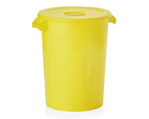 M & T  Opslagcontainer met deksel voor ingrediënten, PP geel, inhoud : 100 liter