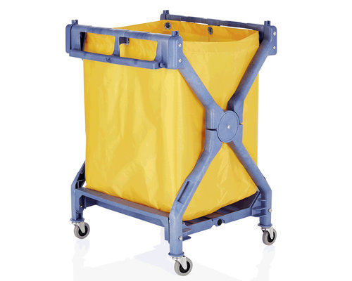 M & T  Linen trolley blue plastic frame with yellow nylon bag foldable