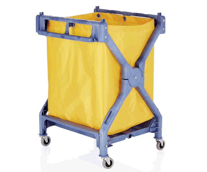 M&T Chariot à linge en matière syntéthique avec sac nylon jaune modèle pliable