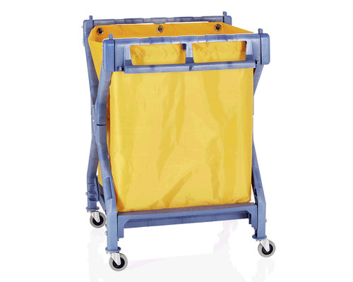 M & T  Linen trolley blue plastic frame with yellow nylon bag foldable