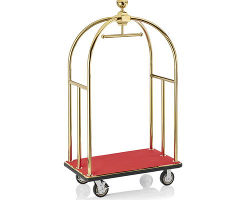 M & T  Bagage wagen " Bird cage " goudkleurig met rood tapijt