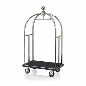 M & T  Chariot à bagages " Bird cage "  acier inoxydable brillant tapis noire