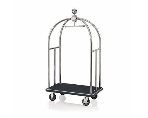 M&T Bird cage luggage trolley shiny stainless steel with black carpet