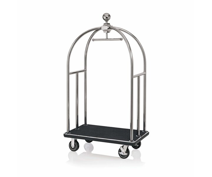 M&T Bagage wagen " Bird cage " glanzend roestvrijstaal met zwart tapijt