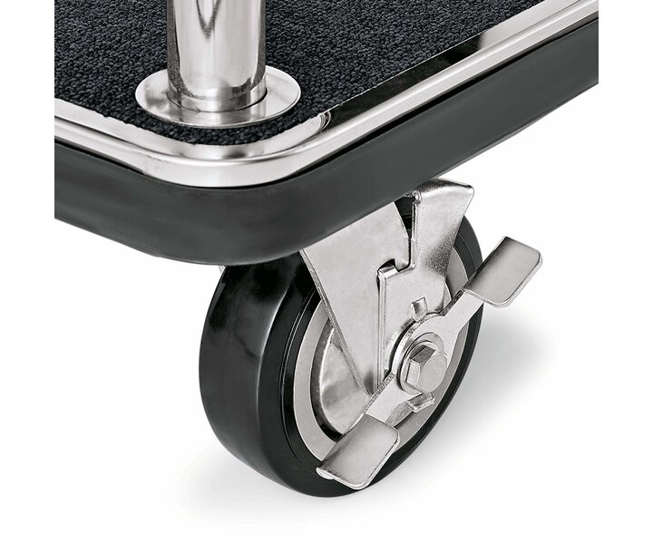 M&T Bird cage luggage trolley shiny stainless steel with black carpet