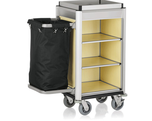 M & T  Roommaid - housekeeping trolley Aluminium frame with MDF light wooden look