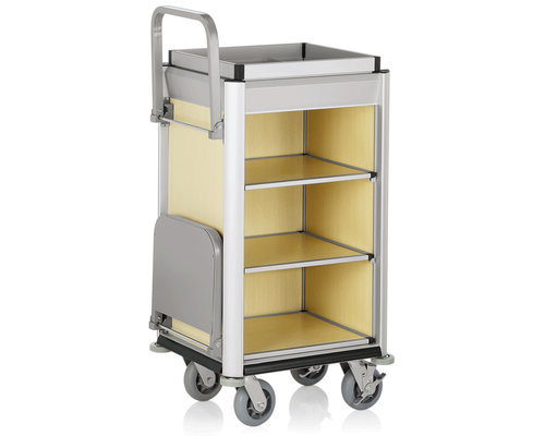 M & T  Roommaid - housekeeping trolley Aluminium frame with MDF light wooden look