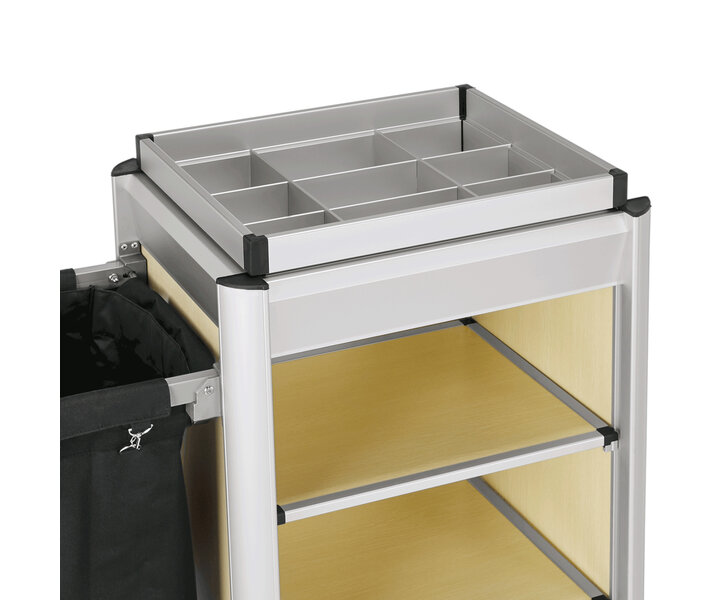 M&T Roommaid - housekeeping trolley Aluminium frame with MDF light wooden look