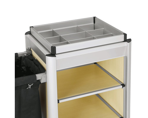 M & T  Roommaid - housekeeping trolley Aluminium frame with MDF light wooden look