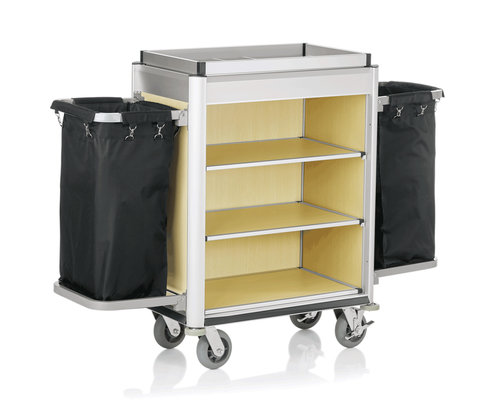 M & T  Roommaid - housekeeping trolley Aluminium frame with MDF light wooden look