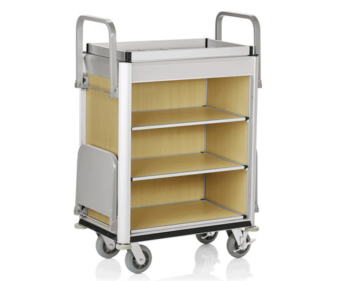 M & T  Roommaid - housekeeping trolley Aluminium frame with MDF light wooden look