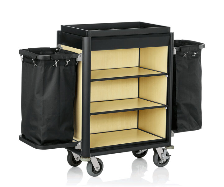 M&T Kamermeisjeswagen  zwart aluminium frame met MDF in lichte houtlook