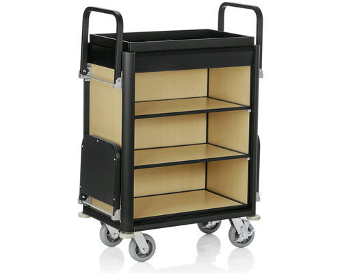 M & T  Roommaid - housekeeping trolley black aluminium frame with MDF light wooden look