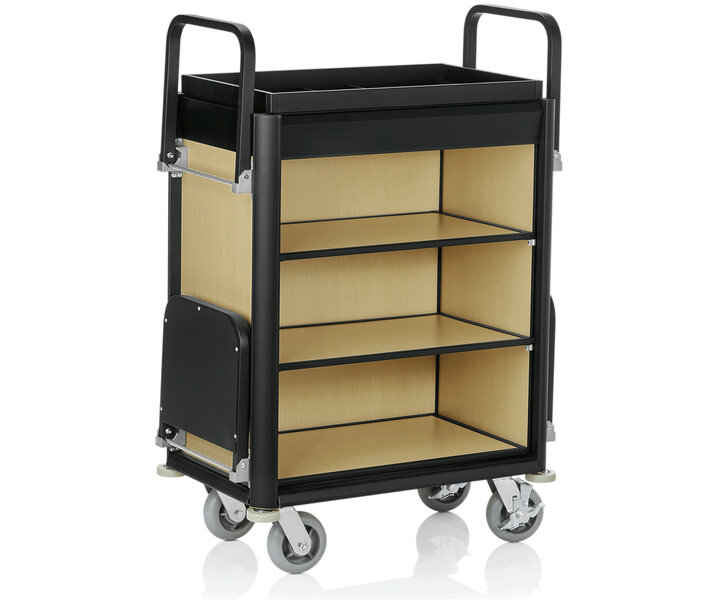 M&T Roommaid - housekeeping trolley black aluminium frame with MDF light wooden look