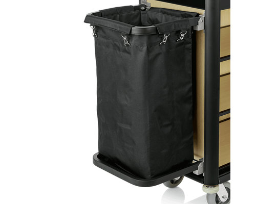 M & T  Roommaid - housekeeping trolley black aluminium frame with MDF light wooden look