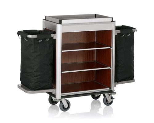 M & T  Roommaid - housekeeping trolley Aluminium frame with MDF dark wooden look