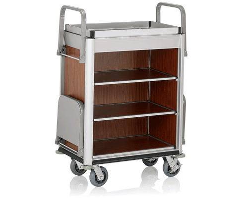 M & T  Roommaid - housekeeping trolley Aluminium frame with MDF dark wooden look